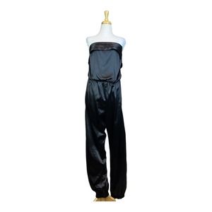 Ashley Stewart Plus Jumpsuit Womens 16 Black Satin Strapless Casual Cocktail